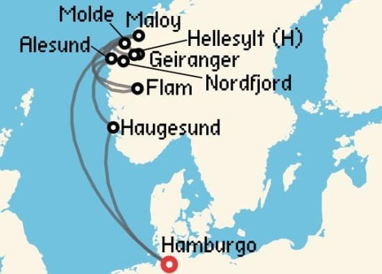 Itinerario del Crucero Fiordos Noruegos desde Hamburgo Costa Cruceros