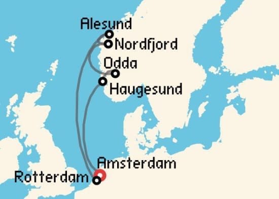 Itinerario del Crucero Fiordos Noruegos desde Amsterdam Holland America