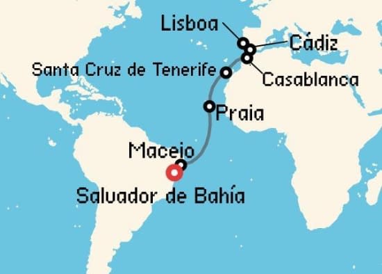 Itinerario del Crucero Transatlánticos desde Salvador de Bahía Costa Cruceros