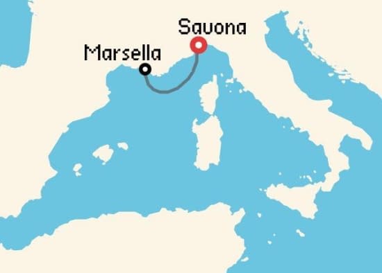 Itinerario del Crucero Mediterráneo desde Savona Costa Cruceros