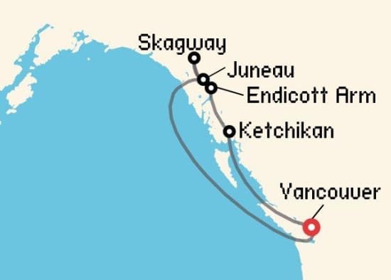 Itinerario del Crucero Alaska desde Vancouver Princess Cruises