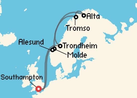 Itinerario del Crucero Fiordos Noruegos desde Southampton Princess Cruises