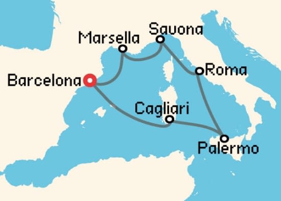 Itinerario del Crucero Mediterráneo desde Barcelona Costa Cruceros