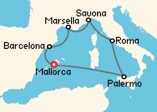Itinerario del Crucero Mediterráneo desde Palma de Mallorca Costa Cruceros