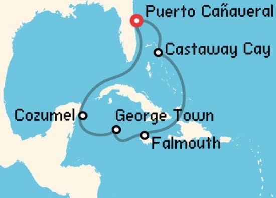 Itinerario del Crucero Caribe desde Puerto Cañaveral Disney Cruise Line