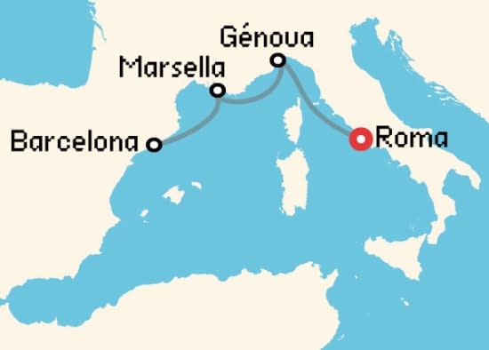 Itinerario del Crucero Mediterráneo desde Roma - Civitavecchia MSC Cruceros