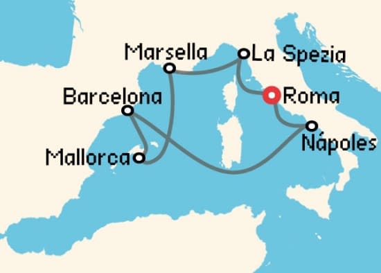 Itinerario del Crucero Mediterráneo desde Roma - Civitavecchia Royal Caribbean