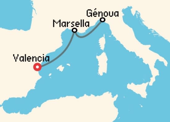 Itinerario del Crucero Mediterráneo desde Valencia MSC Cruceros
