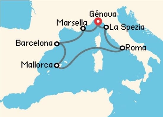 Itinerario del Crucero Mediterráneo desde Génova MSC Cruceros