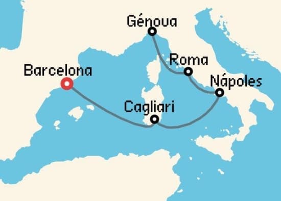 Itinerario del Crucero Mediterráneo desde Barcelona Costa Cruceros