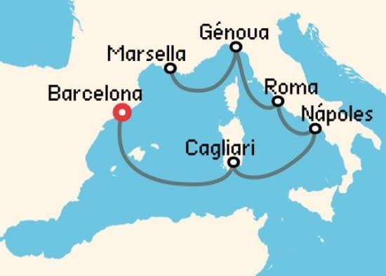 Itinerario del Crucero Mediterráneo desde Barcelona Costa Cruceros