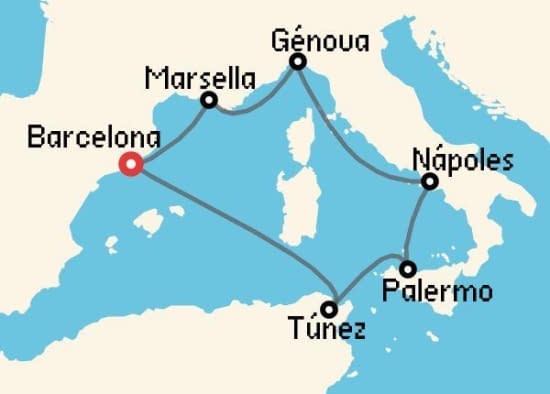Itinerario del Crucero Mediterráneo desde Barcelona MSC Cruceros