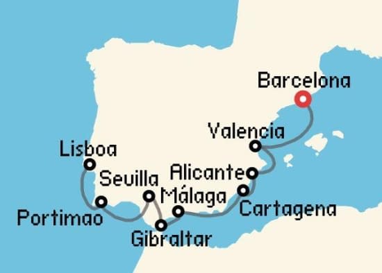 Itinerario del Crucero Mediterráneo desde Barcelona Azamara Club Cruises