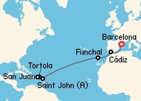 Itinerario del Crucero Transatlánticos desde Barcelona Explora Journeys