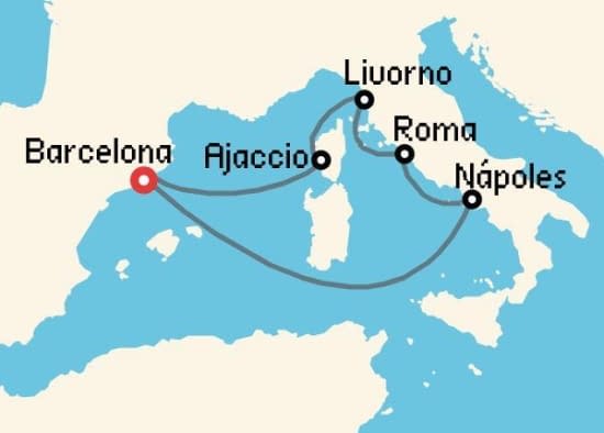 Itinerario del Crucero Mediterráneo desde Barcelona Disney Cruise Line