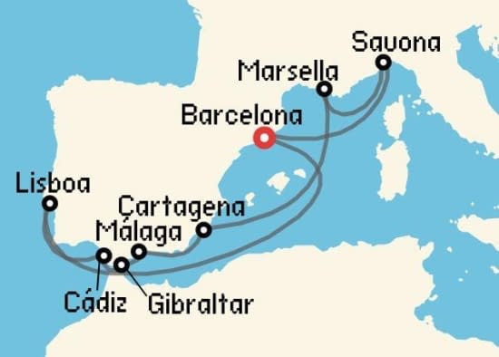 Itinerario del Crucero Mediterráneo desde Barcelona Costa Cruceros