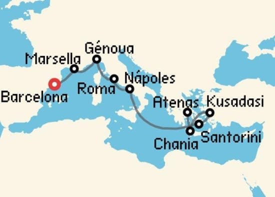 Itinerario del Crucero Islas Griegas desde Barcelona Princess Cruises