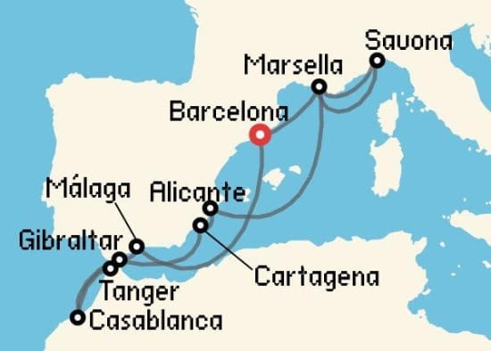Itinerario del Crucero Mediterráneo desde Barcelona Costa Cruceros