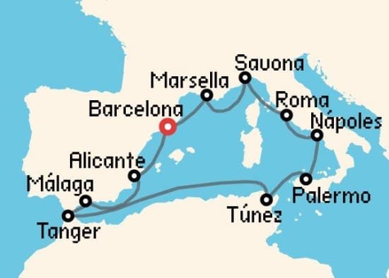 Itinerario del Crucero Mediterráneo desde Barcelona Costa Cruceros