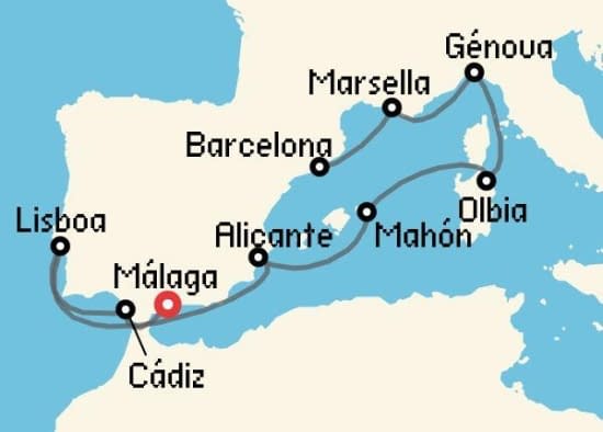 Itinerario del Crucero Mediterráneo desde Málaga MSC Cruceros