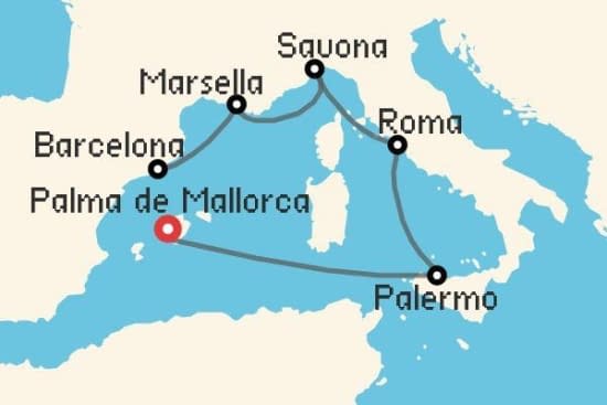 Itinerario del Crucero Mediterráneo desde Palma de Mallorca Costa Cruceros