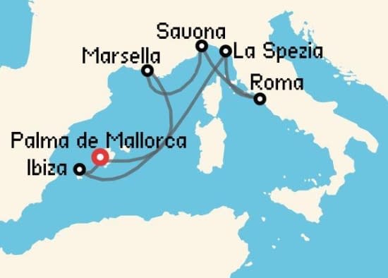 Itinerario del Crucero Mediterráneo desde Palma de Mallorca Costa Cruceros