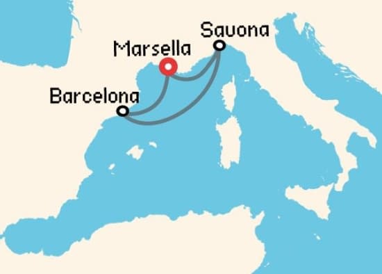 Itinerario del Crucero Mediterráneo desde Marsella Costa Cruceros