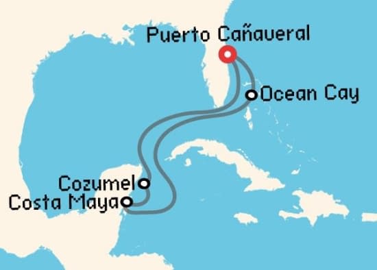 Itinerario del Crucero Caribe desde Puerto Cañaveral MSC Cruceros