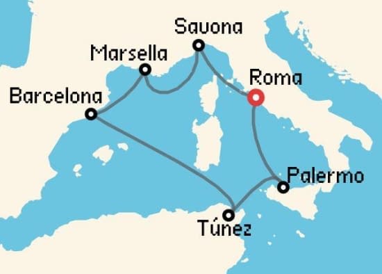 Itinerario del Crucero Mediterráneo desde Roma - Civitavecchia Costa Cruceros