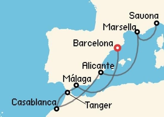 Itinerario del Crucero Mediterráneo desde Savona Costa Cruceros