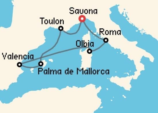 Itinerario del Crucero Mediterráneo desde Savona Costa Cruceros