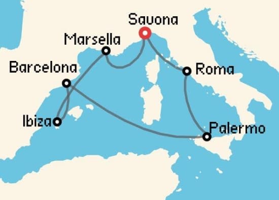 Itinerario del Crucero Mediterráneo desde Savona Costa Cruceros
