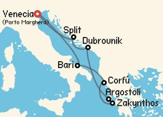 Itinerario del Crucero Islas Griegas desde Porto Marghera - Venecia Costa Cruceros