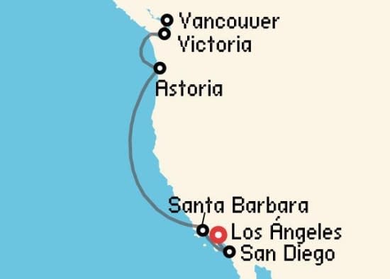 Itinerario del Crucero Alaska desde Los Ángeles Princess Cruises