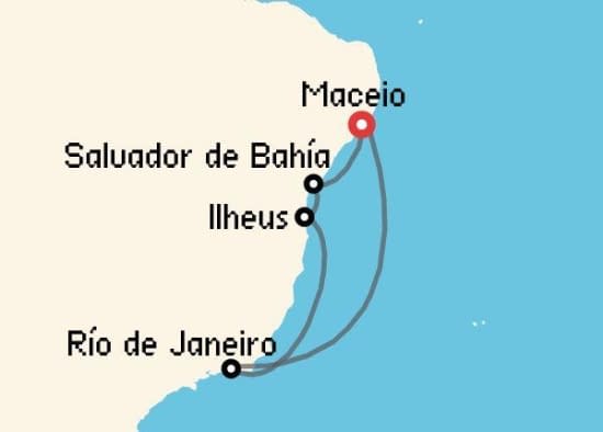 Itinerario del Crucero Sudamérica desde Maceio MSC Cruceros