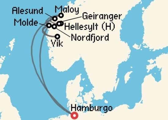 Itinerario del Crucero Fiordos Noruegos desde Hamburgo Costa Cruceros