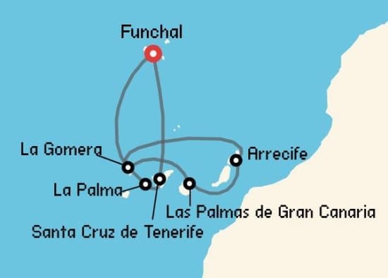 Itinerario del Crucero Islas Canarias desde Funchal - Madeira Costa Cruceros