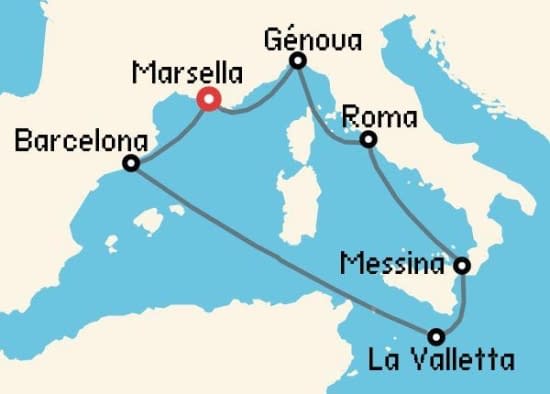 Itinerario del Crucero Mediterráneo desde Marsella MSC Cruceros