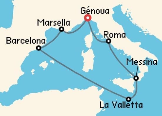Itinerario del Crucero Mediterráneo desde Génova MSC Cruceros