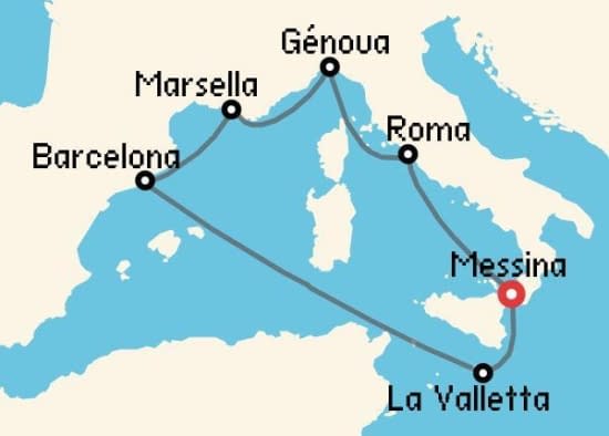 Itinerario del Crucero Mediterráneo desde Messina - Sicilia MSC Cruceros