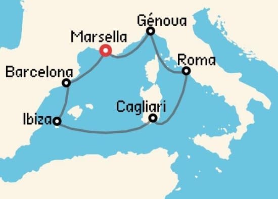 Itinerario del Crucero Mediterráneo desde Marsella MSC Cruceros