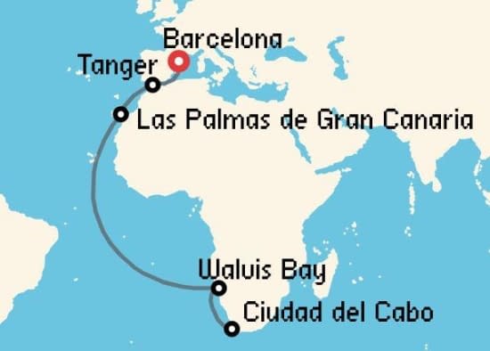 Itinerario del Crucero Transatlánticos desde Barcelona Royal Caribbean