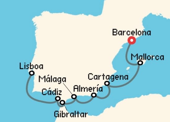 Itinerario del Crucero Mediterráneo desde Barcelona Windstar Cruises