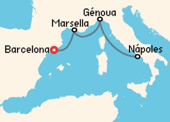 Itinerario del Crucero Mediterráneo desde Barcelona MSC Cruceros