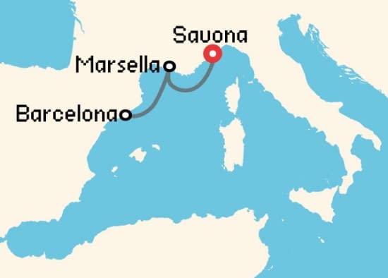 Itinerario del Crucero Mediterráneo desde Savona Costa Cruceros